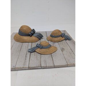Set of 3 Ladies Hat With Blue Bows Vintage Wall Decor Burwood #2803 6"-7" MCM